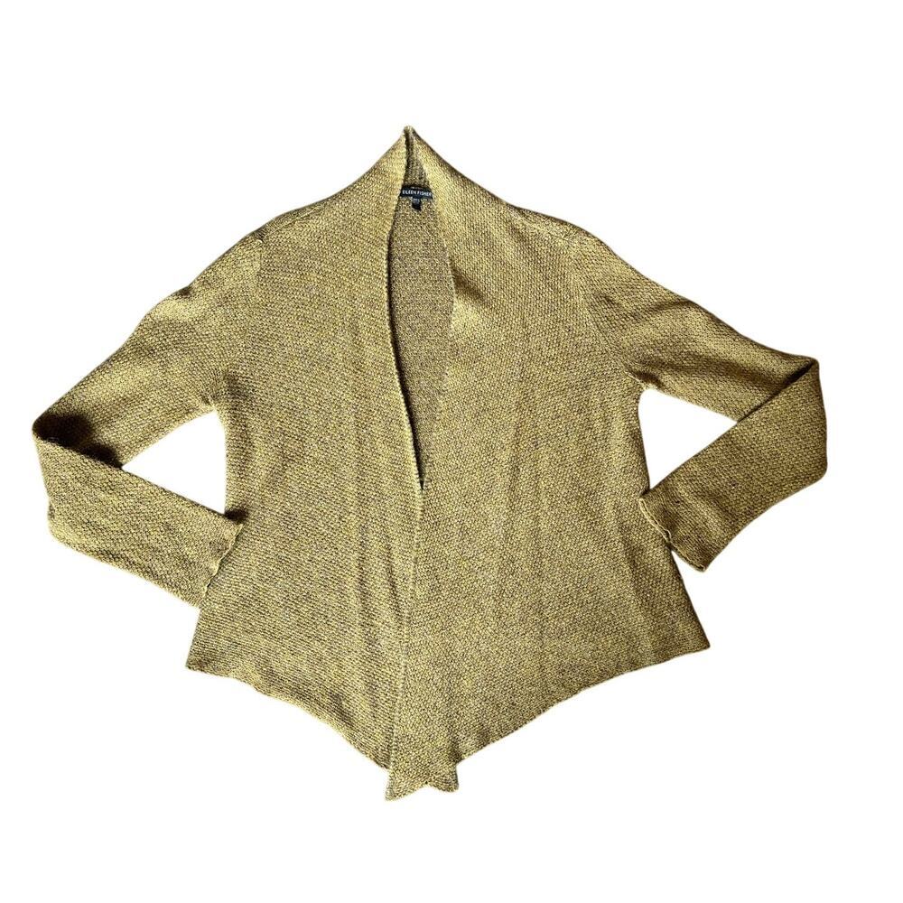 Eileen Fisher Mustard Yellow Open Cardigan, Small, Wool, Cashmere, Italian Yarn